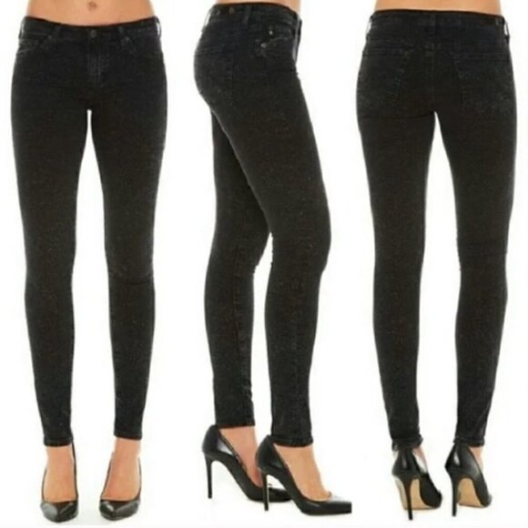 AG Unique LEGGING SUPER SKINNY Fit Black Coated Denim Jeans sz 30R - Picture 1 of 16